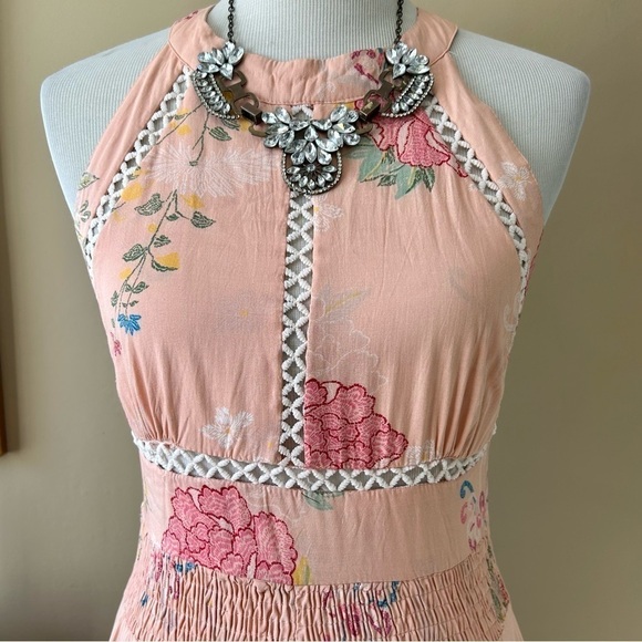 Jaase Endless Summer Bohemian Pink Floral Maxi Dress Smocked Halter Open Back M - Picture 10 of 16